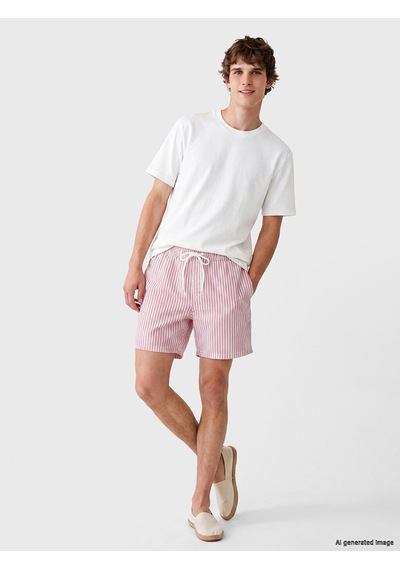 Lcw Swımwear Pembe Kısa Boy Beli Lastikli Çizgili Erkek Deniz Şortu