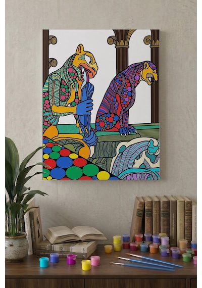 Kedi Heykeli Desenli Mandala Ahşap Boyama Seti 40x50 Cm