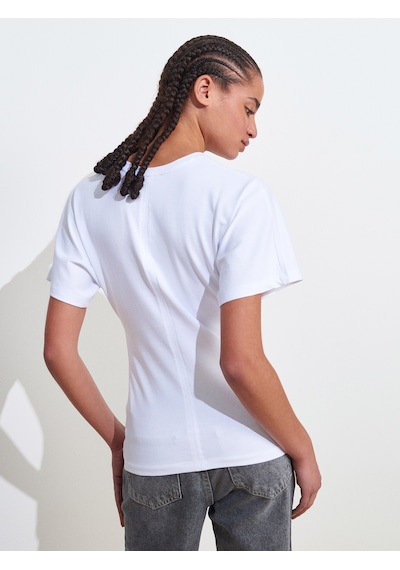 Dilvin 31585 Drape Detaylı T-shirt-beyaz Beyaz