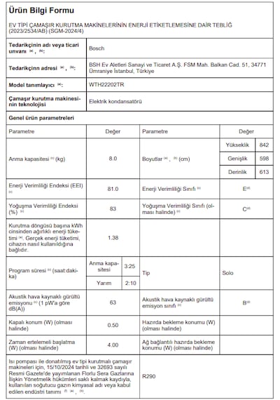 Bosch WTH22202TR Serie 4 8 KG Çamaşır Kurutma Makinesi