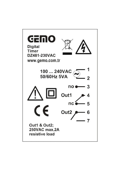 Gemo Dz481-230vac ,48x48mm 110v..220vac Kontak-2a1k Zaman Röle