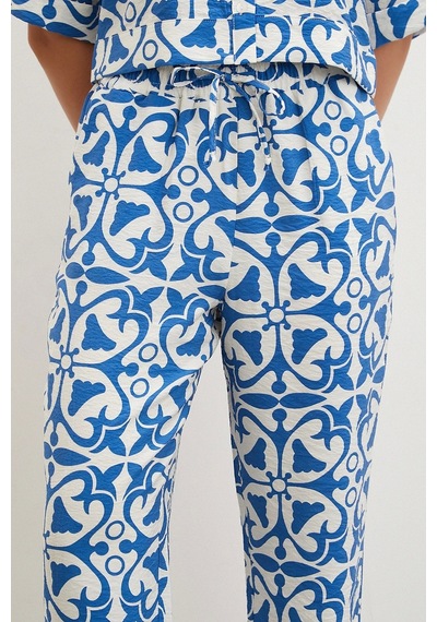 Never More Beli Lastikli Boru Paça Pantolon Mavi