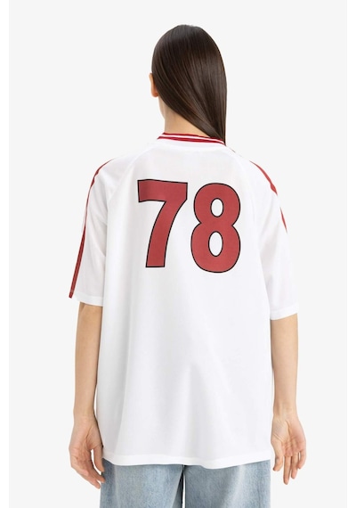 DeFacto Rolling Stones Oversize Geniş Kalıp V Yaka Sırt Baskılı Kısa Kollu Tişört E6139AX25SMWT34