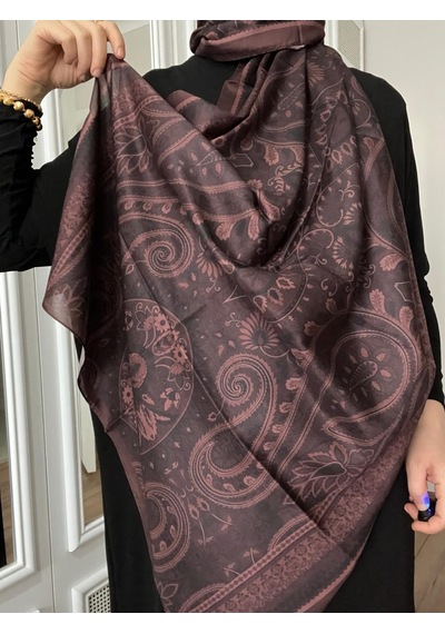 Modakaşmir Aminenesil Etnik Desen Soft Pamuk Şal Koyu Mürdüm Renk