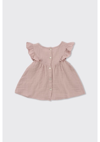 Panço Kız Bebek Kolları Fırfırlı Yumuşak Dokulu Müslin Pembe Bluz