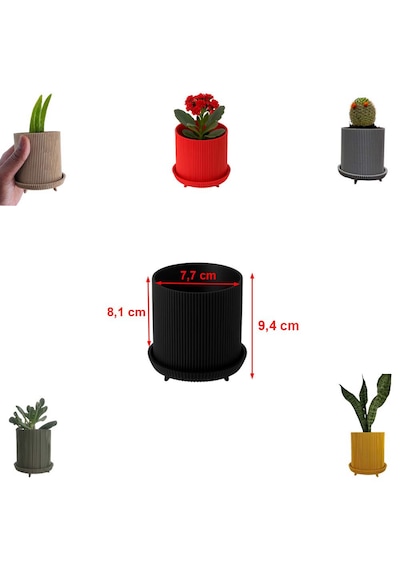Özel 3d Baskı 2'li Set Ayrılabilir 4 Bölmeli Kalemlik & Ayaklı Küçük Saksı Raf Masa Vb. Saksısı Siyah