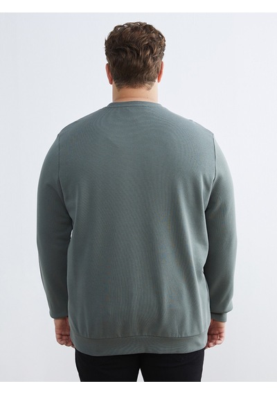 Lcwaıkıkı Classic Yeşil Büyük Beden Bisiklet Yaka Erkek Sweatshirt