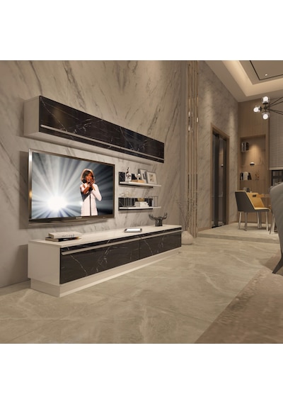 Decoraktiv Eko 5b Mdf Std Tv Ünitesi Tv Sehpası Beyaz - Siyah Mermer