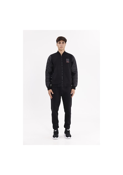 Rowinger Kapitone Ön Panel Detaylı Polo Yakalı Cepli Rahat Kalıp Uzun Kollu Sweatshirt Black