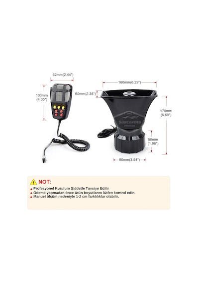 Her Araca Uyumlu  7 Sesli Güçlü Siren Korna Mikrofonlu Megafonlu 12v Polis Sireni 100w