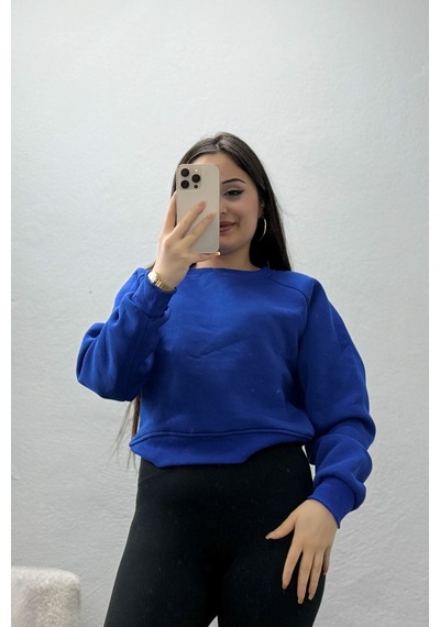 Belendir Kadın Bisiklet Yaka 3 İplik Sweat Saks Açık Saks Mavi