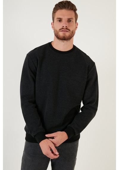 Buratti Slim Fit Bisiklet Yaka Pamuklu Erkek Kazak 456201 Antrasit