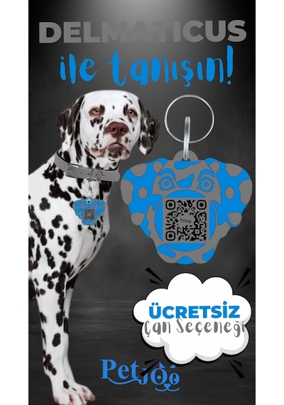 Petjoo 28.Delmaticus Mavi-Gri Qr'lı Köpek Künyesi