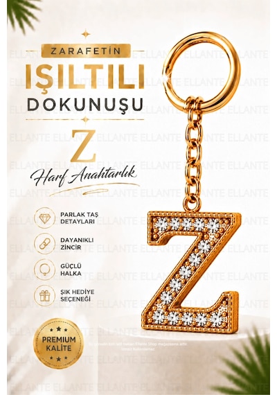 Kişiye Özel Harf Anahtarlık Altın Renk Zirkon Taşlı Şık Çanta Süsü Anahtar Aksesuarı Hediyelik Harf 39349949