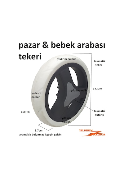 Pazar Arabası Teker Siyah Beyaz Bebek Arabası Tekerleği Plastik T