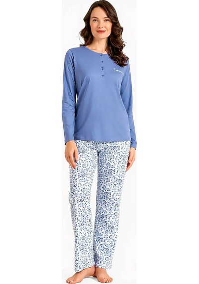 Pierre Cardin Büyük Beden Uzun Kollu Modal Pamuk Kadın Pijama Takımı Pıerrecardın-pc9270-v1 Mavi