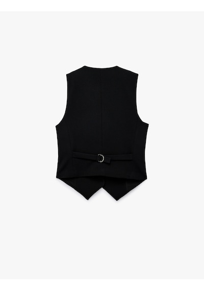 Koton Krep Scuba Kumaş Slim Fit Düğmeli V Yaka Slim Fit Blazer Yelek Siyah 6sak30068ek