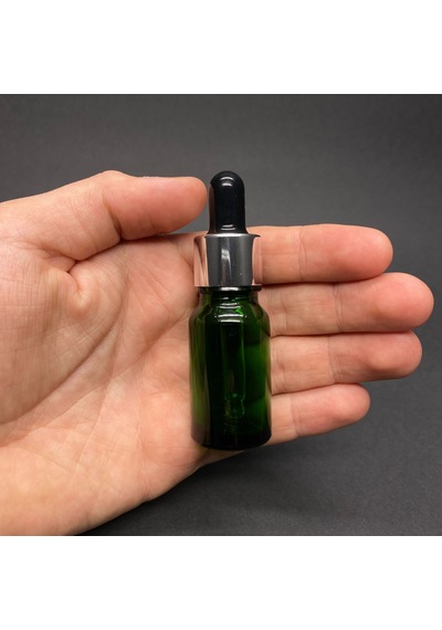 10ml Yeşil Cam Damlalıklı Şişe , Gümüş Metal Kapak , 10 Cc Yeşil