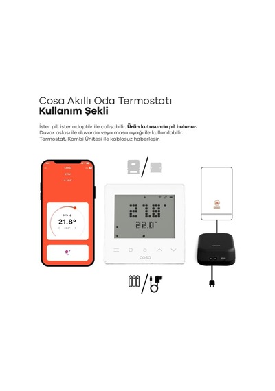 Akıllı Oda Termostatı Kablosuz Kombi Kontrolü V5 Beyaz Diğer