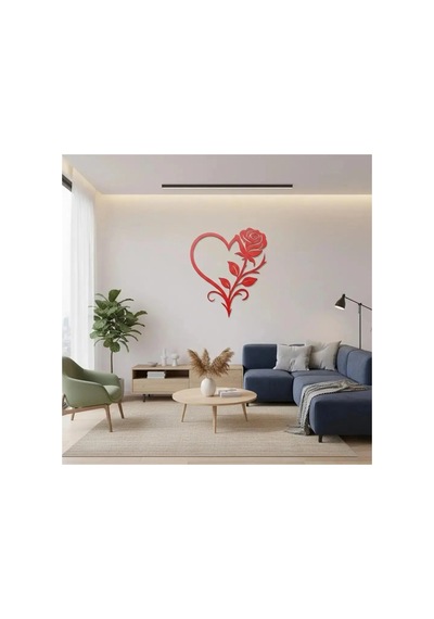 Aşkın Baharı: Güllü Kalp Metal Duvar Tablosu - Metal Duvar Sanatı - Gümüş - 65 X 75 Cm