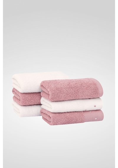 Yataş Phobe %100 Pamuk Misafir Havlusu 6'lı Set - 30x50 Cm Pembe - Ekru