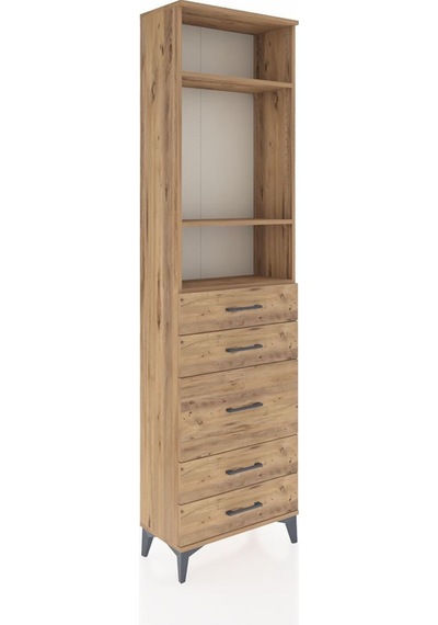 Arges Dolap 3 Raflı 5 Çekmeceli 60x30x221 Çam-çam Çam