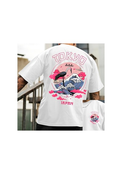 Caddemia Yaz Tokyo Gündelik Desen Baskılı Şık Ve Gündelik Gevşek Yuvarlak Yakalı Kısa Beyaz 2XL Caddemia Yaz Tokyo Gündelik Desen Baskılı Şık Ve Gündelik Gevşek Yuvarlak Yakalı Kısa Beyaz 2XL