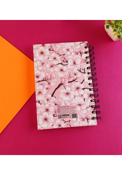 Pembe Sakura Özel Tasarım Spiralli 15 21 Cm Dot Defter, Eskiz Defteri, Doodle Book - 2 Sayfa Stıcker Hediyeli Çok Renkli