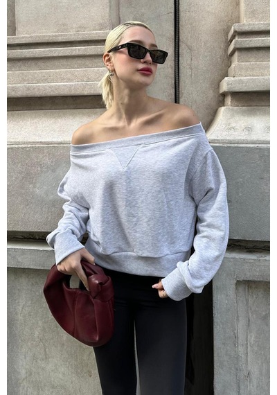 Madmext Karmelanj Kayık Yaka Kadın Sweatshirt Mg2239 Karmelanj Kar Melanj