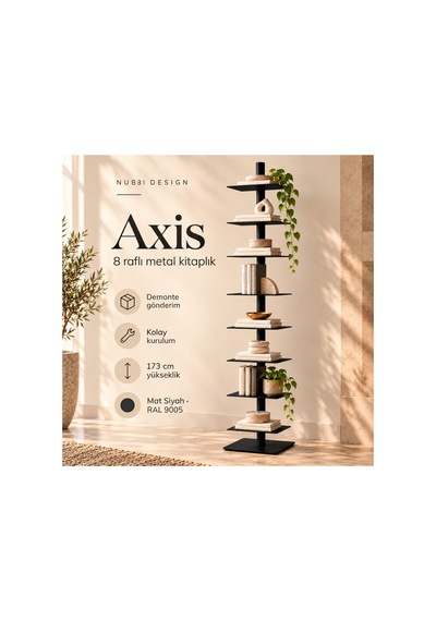 Axis 8 Raflı Metal Kitaplık Modern Tasarım Dikey Dekoratif Kitaplık Siyah - 935176049 Siyah