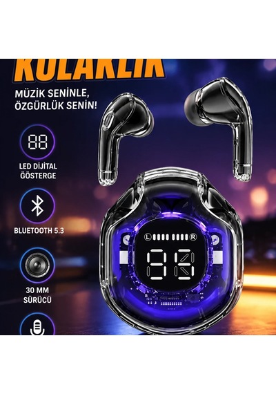 Kablosuz Bluetooth Kulaklık 30 Mm Sürücülü Hifi Ses Ve Mikrofonlu Led Ekranlı 00
