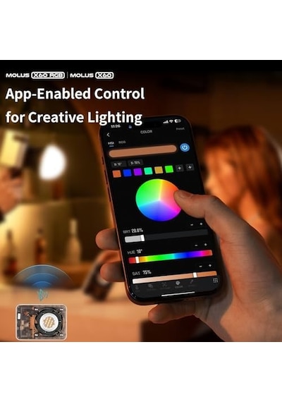 Molus X60 Combo Cob Led Video Işığı 60w İki Renkli 2700-6500k Difüzörlü App Kontrolünü Destekler Bir Pil