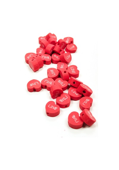 30 Adet 10 Mm Polimer Kil Fimo Boncuk Takı Bileklik + 1 Metre Lastikli Misina Hediye - Kalp Love