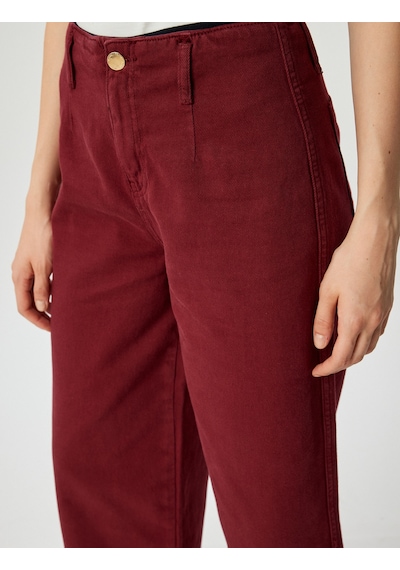Koton Geniş Kısa Paça Pantolon Yüksek Bel Düğmeli - Wide Leg Jean Bordo 5wal40037mw Bordo
