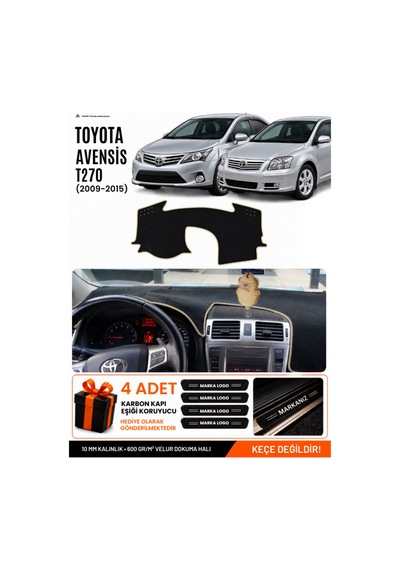 Toyota Avensis T270 2009-2015 Uyumlu Torpido Örtüsü, Torpido Kılıfı - Siyah-bej - To004