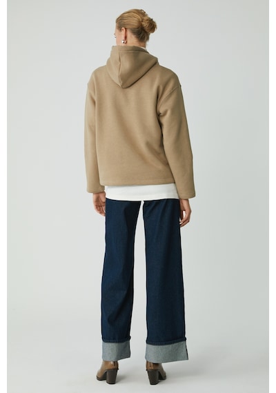 Ethıquet Pıper Kadın Içi Polarlı Yumuşacık Comfort Fit Kapüşonlu Kanguru Cepli Bej Sweatshirt