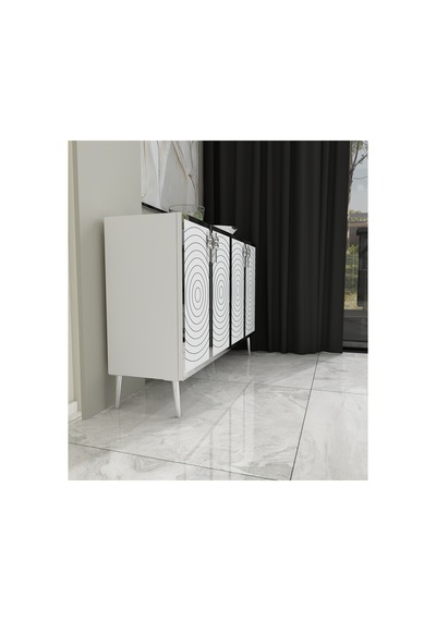Helen 120 Cm Konsol, Tv Ünitesi, Çok Amaçlı Dolap- Beyaz-gümüş Beyaz-gümüş