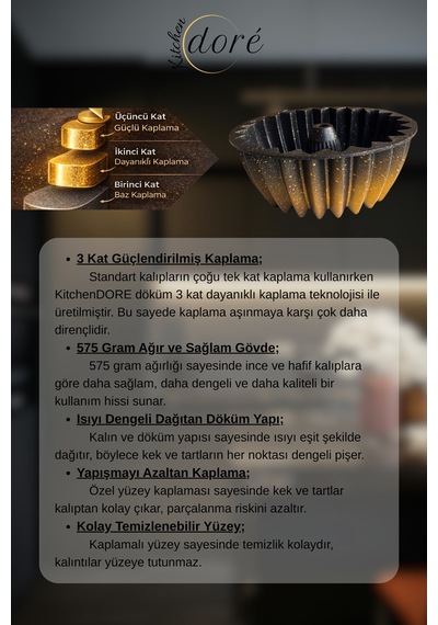 Yıldız Tasarım Kek Kalıbı Royal Gold Kalın Döküm Üç Katmanlı Kaplama 575 Gram Altın