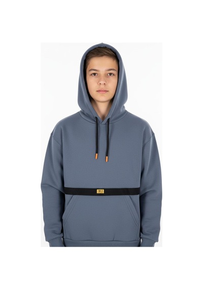 Kapşonlu Kanguru Cepli Detaylı Erkek Çocuk Sweatshirt-90836 İndigo