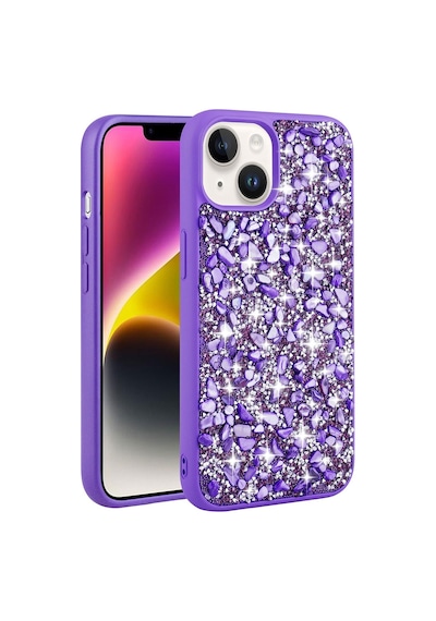 Apple Uyumlu iPhone 14 Kılıf Parlak Taşlı Tasarım Zore Linea Kapak-derin Mor