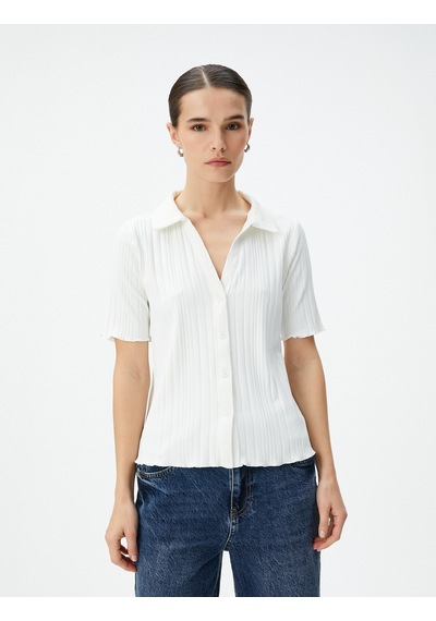 Koton Kısa Kollu Tişört Gömlek Yaka Düğmeli Beyaz 4wak50201ek 4WAK50201EK000 Beyaz