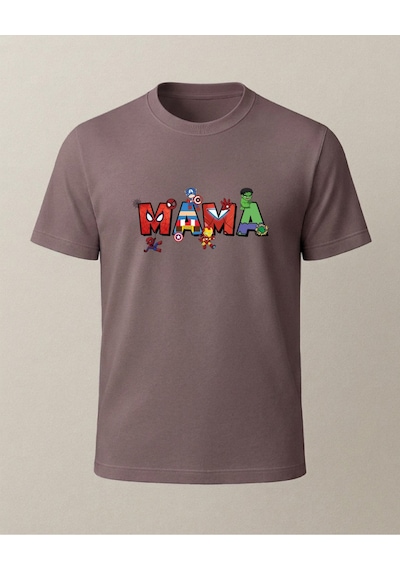 Mama Baskılı Anneler İçin T-shirt Kahverengi