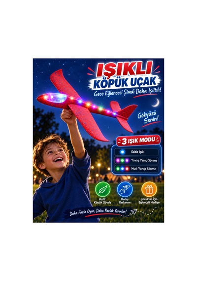 Işıklı Köpük Uçak Büyük Boy Oyuncak Hafif Ve Dayanıklı Eva Köpük Kolay Kurulum Açık Hava Çocuk Oyuncağı Kırmızı - 921713471