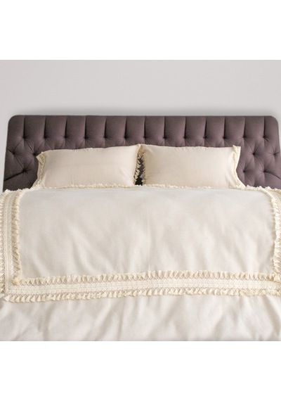 Dnc Home Tekstil Ndchome Ham Keten Krem Ponponlu Çift Kişilik Nevresim Takımı Krem
