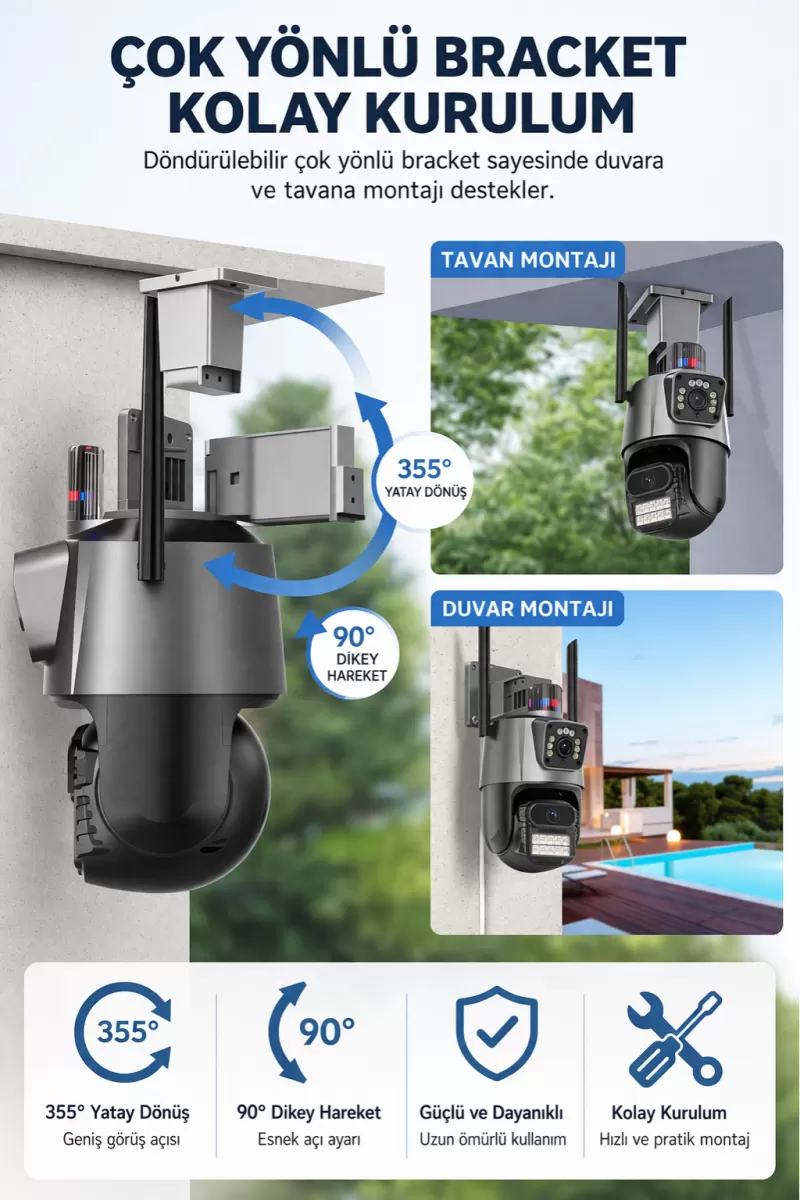 Xpro 1 Kamera 2 Lens Kablosuz Wifi Güvenlik Kamerası Seti Nvr Kayıt Cihazı Gece Görüşlü Ip Kamera Seti 08822067