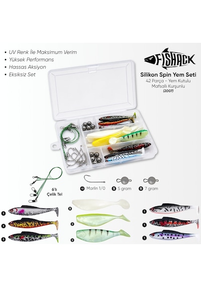 Silikon Spin At-çek Yem Seti - 42 Parça - Kurşunlu - Yem Kutulu - Fishack 2007