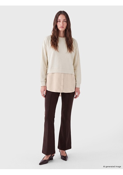 Lcw Modest Bej Soft Touch Çizgili Kadın Sweatshirt Tunik