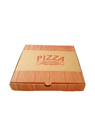 Kırmızı Ahşap Baskılı 30 cm Pizza Kutusu