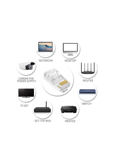 Koodmax - 100 Adet - 50u" 50 Micron Gold Plated Cat6 Ez Rj45 Delikli Konnektör Yeni Nesil Jack Uç