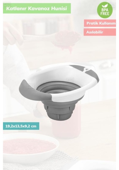 Kavanoz Hunisi Katlanır Domates Hunisi Silikon Huni Bpa Free Beyaz Gri
